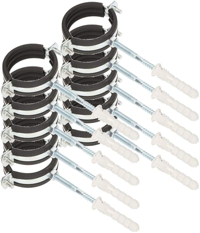 KOTARBAU® 10 Stuks Pijpbeugelset, Trillingsdempende Buisklem, 2", Gegalvaniseerd Staal, Pijpbeugel met Rubberen, Installatiebeugel, met Plug, Buisbeugel, Zwart Zilwer