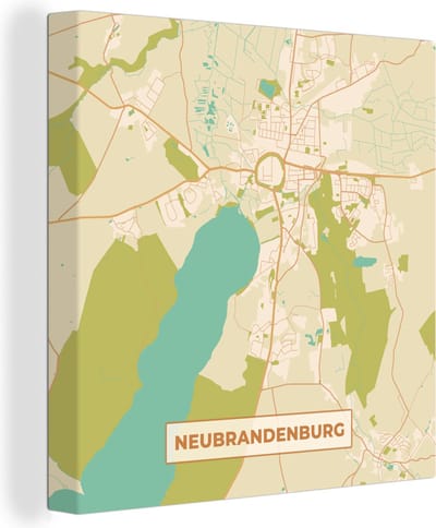 Canvas Schilderij Neubrandenburg - Plattegrond - Vintage - Kaart - Stadskaart - 20x20 cm - Wanddecoratie