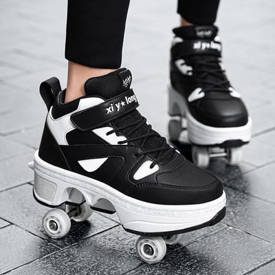 Chaussures pour enfants à roulettes escamotables invisibles à quatre roues, rétractables à un bouton, patins à roulettes escamotables pour adultes, patins à roulettes à double rangée pour garçons et filles 43 black