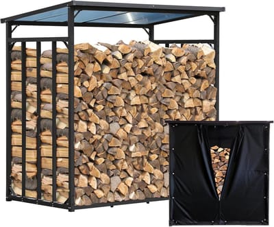 Haardhoutrek met dak - Houtopslag buiten - Droog hout bewaren - Weerbestendige bescherming - 185x70x185 cm - Antraciet