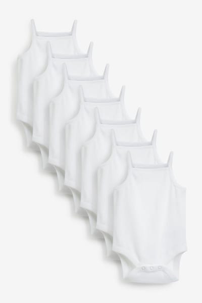 Next - Pasgeboren unisex - Set van 7 babyrompertjes met dunne bandjes - Wit