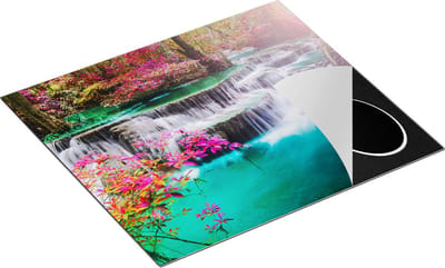 Chefcare Inductie Beschermer Waterval in de Herfst met Kleurrijke Bloemen - 60x50 cm - Afdekplaat Inductie - Kookplaat Beschermer - Inductie Mat