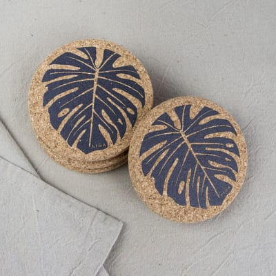 LIGA - Onderzetter Monstera Set van 4 Stuks - Kurk - Beige -