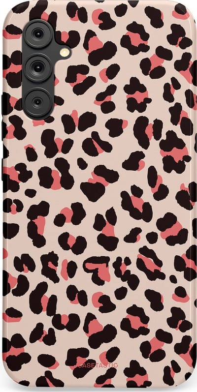 Casetastic hoesje geschikt voor Samsung Galaxy A34 (2023) 5G - Dubbellaagse bescherming - Tropische Panter - Fashion Case - Zand Zwart Koraal