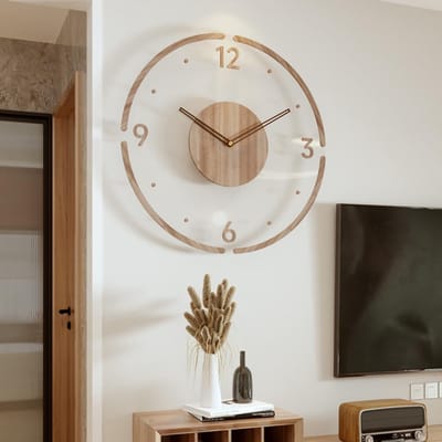 Wandklok -Vintage houten wandklok - transparante acryl wandklok - ronde - stille wandklok op batterijen - geruisloos - decoratieve klok voor woonkamer en slaapkamer - 35 cm