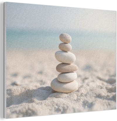 Akoestisch wandpaneel 40x30 cm - Vilt schilderij Stenen - Stapel - Zand - Zee - Akoestische panelen - Geluidsdempende wanddecoratie - Geluidsisolatie woonkamer - Muurdecoratie geluidspanelen