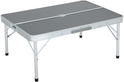 Reis Set ROI Tafel + 2 Banken Grijs - Lichtgewicht inklapbaar Aluminium/MDF Combo voor Camping en Tuin - Max. Tafelbelasting 40 kg, Bankbelasting 110 kg, Compact en Handig voor Gemakkelijk Transporter