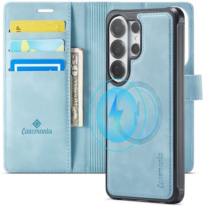 CaseMania Bookcase hoesje geschikt voor Samsung Galaxy S26 Ultra - Effen Aqua - Kunstleer - 2-in-1 Magnetisch Uitneembaar Design - Compatible Qi2 & MagSafe