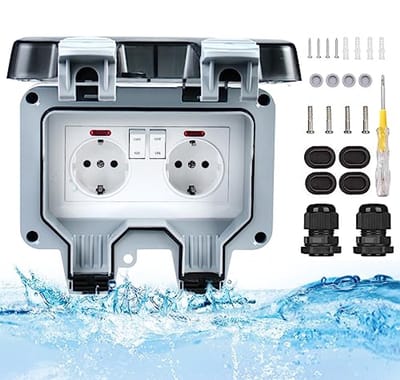 Buitenstopcontact Waterdicht IP66 - Geschikt voor Tuin en Muur, Weerbestendig met Klapdeksel