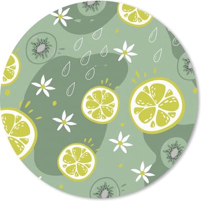Muismat rond 20x20 cm - Mousepad Zomer - Bloemen - Citrus - Kiwi - Ronde muismatten