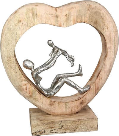 Beeld moeder met kind - Handwerk met extra finish - hout en metaal - 9x27x30 cm