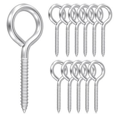 Dailygoods- Oogschroeven 12 stuks M8 x 100 mm - Schroefogen Roestvrij Staal - Ringschroefhaak - Schroefhaken voor Hangstoel - Schommels - Robuuste Constructie - Schroefhaak