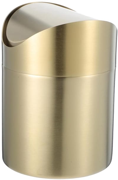 Mini Prullenbak - Bureau Roestvrijstalen Afvalbak - met Schuddeksel Compacte Tafelafvalcontainer - voor Badkamer Slaapkamer Kantoor - 1 stuk(goud)