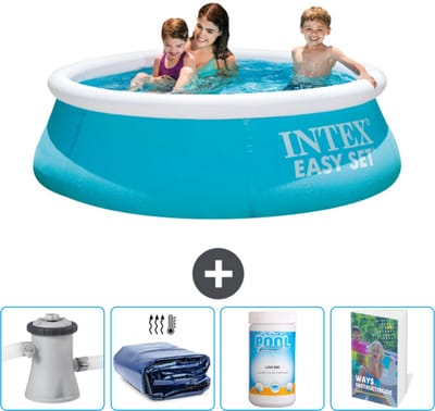 Intex Rond Opblaasbaar Easy Set Zwembad - 183 x 51 cm - Blauw - Inclusief Zwembadfilterpomp - Solarzeil - Chloor - Zwembadgids