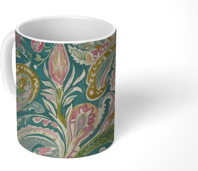 Mok - Koffiemok - Patroon - Kleurrijk - Sierlijk - Groen - Mokken - 350 ML - Beker - Koffiemokken - Theemok