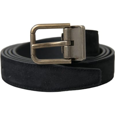 Dolce & Gabbana Zwarte Suède Leren Gouden Metalen Gesp Riem