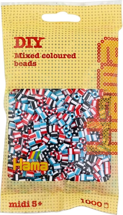 Hama midi 2-kleurig/ tweekleurig wit gestreepte strijkkralen (met strepen), zakje met 1.000 stuks normale speciale strijkparels rood-wit, zwart-wit, blauw-wit (creatief knutselen met kralen / hama beads, cadeau idee voor kinderfeestje!)