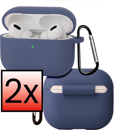 Hoes - Geschikt voor Apple Airpods Pro 3 - Siliconen Hoesje met Clip - Silicone Case Cover - Grijsblauw