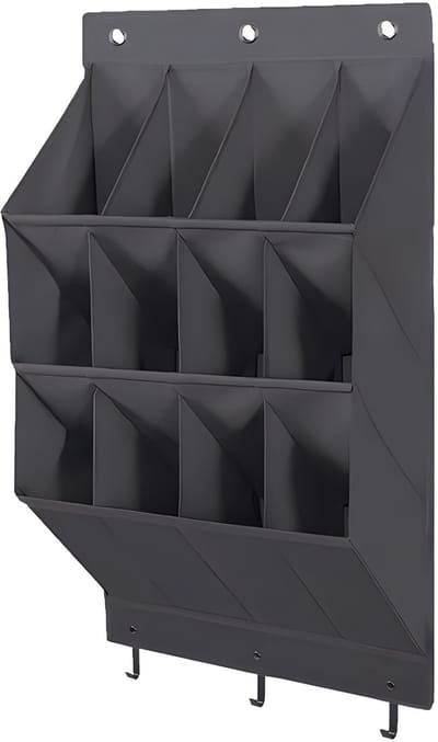 QTTVBTNA -Hangende Schoenenorganizer met 12 Diepe Vakken – Deur Opbergrek met Haken – Ruimtebesparende Schoenenopberger voor Kast, Camper, Studentenwoning en Camping – Zwart