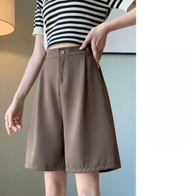 Vijfpunts Broek Drapé Pak Shorts Dames Zomer Los en Dun Bovenkleding Wijdpijpig Rechte Broek XXXL gray