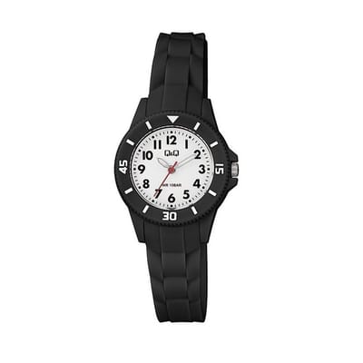 Q&Q VS66J001Y - Horloge - Sport - Analoog - Dames - Vrouwen - Kinderen - Unisex - Plastic band - Rond - Cijfers - Kunststof - Zwart - Wit - 10 ATM