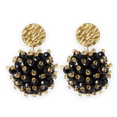 Lajetti - Oorbellen Zwart Dames - Stainless Steel Beaded Earrings - Glaskralen Gold Plated