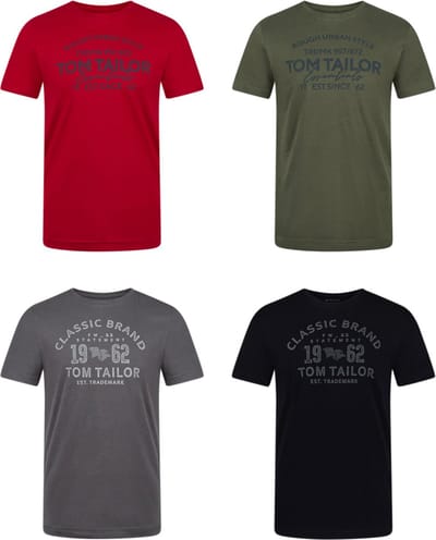 Tom Tailor Heren T-Shirt Tom Tailor 4 Pack regular fit Veelkleurig XL Ronde Hals Volwassenen t shirt heren met print