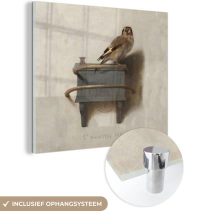 MuchoWow® Glasschilderij 50x50 cm - Schilderij acrylglas - Puttertje - Oude Meester - Carel Fabritius - Foto op glas - Schilderijen