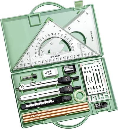 Geometriekit - Tekengereedschap set - Nauwkeurig Tekenen - Uitgebreide Precisie - 16 Delig - Groen