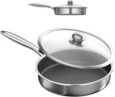 Koekenpan met Deksel - Koekenpan Braadpan - Gezond Koken - Krasbestendige Anti-aanbaklaag - 28 cm - Zilver