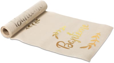 ARTYFETES - Tafelkleed van natuurlijk linnen voor doopfeest champagne 28 cm x 5 m met laurierbladeren