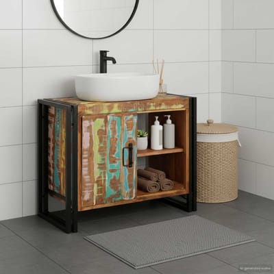vidaXL - Wastafelkast - met - plank - Multikleur - Massief - Gerecycleerd - Hout