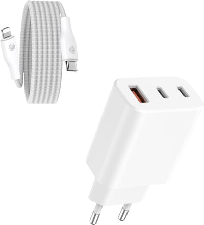 Usb adapter 3 poorten geschikt voor iPhone / iPad + Lightning naar usb C kabel - Snellader - Power Delivery oplader - 1 meter