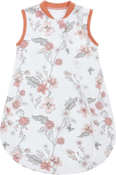 SnelShoppen - Baby Slaapzak 100% Katoen Zomer Slaapzak 6-18 Maanden Draagbare Dekentje Mouwloos Unisex Lichtgewicht Wasbaar Ademend 78 cm Oranje Bloem