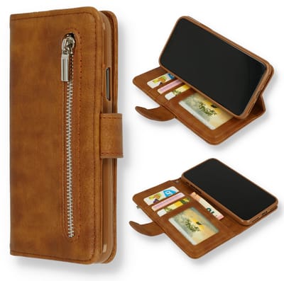 Casemania Hoesje Geschikt voor Apple iPhone 16e - Bruin - Luxe Portemonnee Book Case met Rits