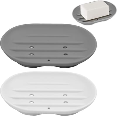 2 stuks siliconen zeepbakjes - antislip zeephouder, flexibel - antislip en draagbaar zeepbakje voor onder de douche - zelfafvoerend zeepbakje voor douche - badkamer - keukensponzen - gemakkelijk schoon te maken