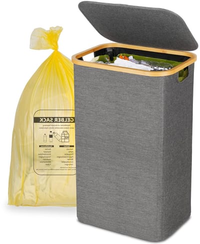 Gele Afvalzak Stand met Deksel, 100 Liter, Handige Afvalcontainer voor Keuken en Thuis, Eenvoudig te Verwijderen, Ideaal voor Organisatie en Afvalbeheer