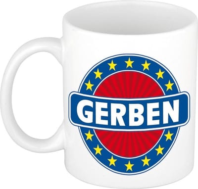 Bellatio Decorations - Gerben voornaam - koffiemok - beker - wit/blauw - 300 ml - Cadeau - Heren - Collega - Vaderdag - Verjaardag