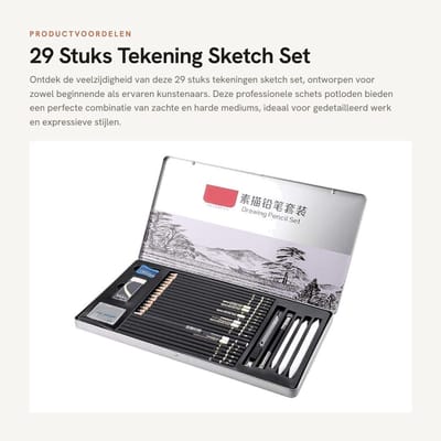 Dailygoods- Teken Set 29 Stuks - Professioneel Tekenmateriaal - Schets Potloden - Niet-giftig - Hoge Taaiheid - Comfortabel Handvat