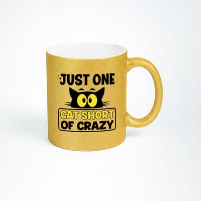 Just One Cat Short of Crazy" Glitter Mok - Uniek Cadeau voor Kattenliefhebbers