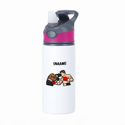 Hacebo® - Boksen met eigen naam waterfles met rietje roze - Sport - Bokser - Vechtsport - water fles - 650ML