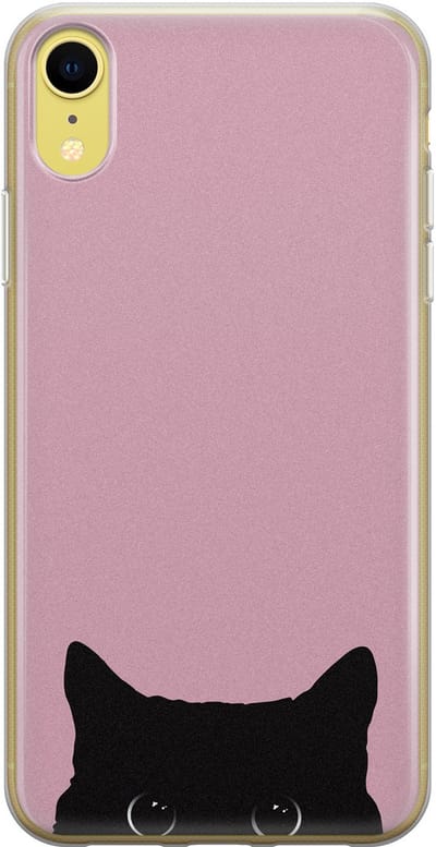 Hoesje geschikt voor iPhone XR - Zwarte kat - Soft Case - TPU - Print - Roze - Mooie Telefoonhoesjes