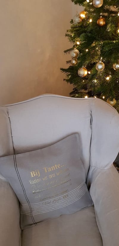 Kussen Kussenhoes tekst cadeau Regels voor Bij tante Thuis | beige goud maat 50x50 | cadeau zus