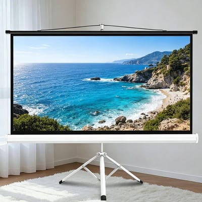 Projectorscherm met standaard - Mobiel filmscherm Intrekbaar scherm - Thuisbioscoop creëren - Zelfvergrendelend systeem - 60 inch (16:9) - Wit