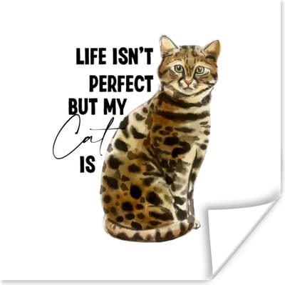 Poster Life isn't perfect but my cat is - Quotes - Spreuken - Katten - 100x100 cm XXL