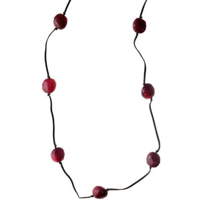 Behave® Lange kralen ketting bruin met roze paarse kralen 100 cm - Nikkelvrij, Geschenkverpakking
