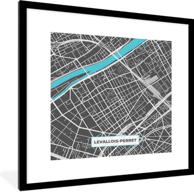 Fotolijst incl. Poster - Levaillois-Perret - Frankrijk - Plattegrond - Kaart - Stadskaart - 40x40 cm - Posterlijst