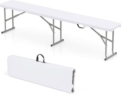 Inklapbare Bank - Vouwbank Campingbank - Buiten Zitten - Weerbestendig HDPE - 182 cm Lang - Wit