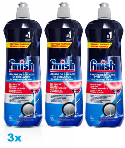 Finish Glansspoelmiddel 3 x 800 ml – 3 x 160 wasbeurten – Vaatwasmachine Rinse Aid – Tegen Kalkaanslag & Voor Extra Glans – Voordeelverpakking