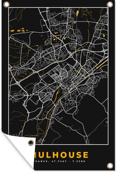 Muurdecoratie Frankrijk - Plattegrond - Mulhouse - Stadskaart - Kaart - 120x180 cm - Tuinposter - Tuindoek